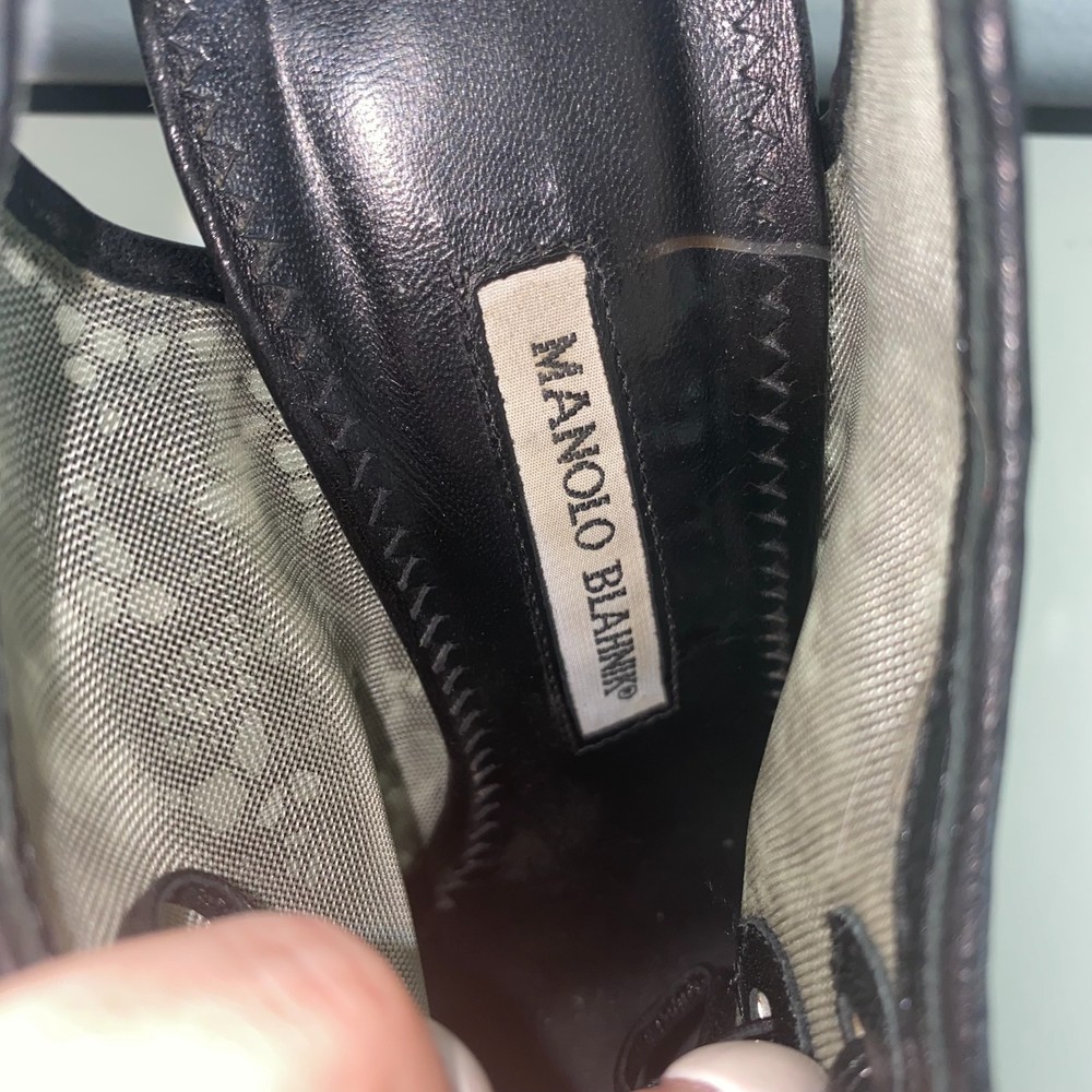 Manolo Blahnik Black Lace Leather High Heels 38 - Picture 9 of 10